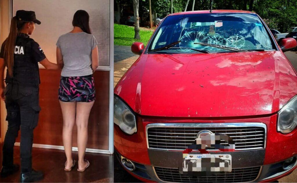 mujer destruyo auto ex