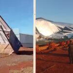 Fuertes ráfagas de viento provocaron destrozos y el colapso de un tinglado industrial